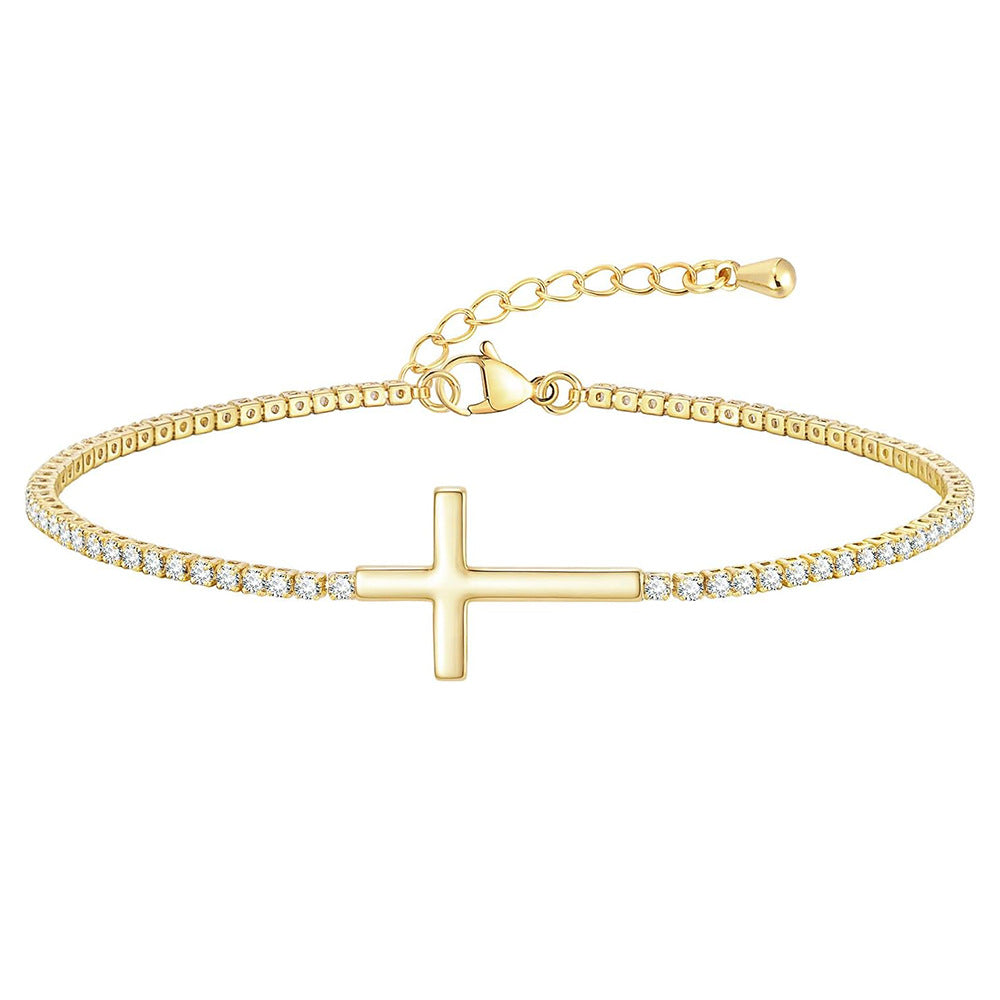 Crystal-Embellished Cross Charm Bracelet Bowlift