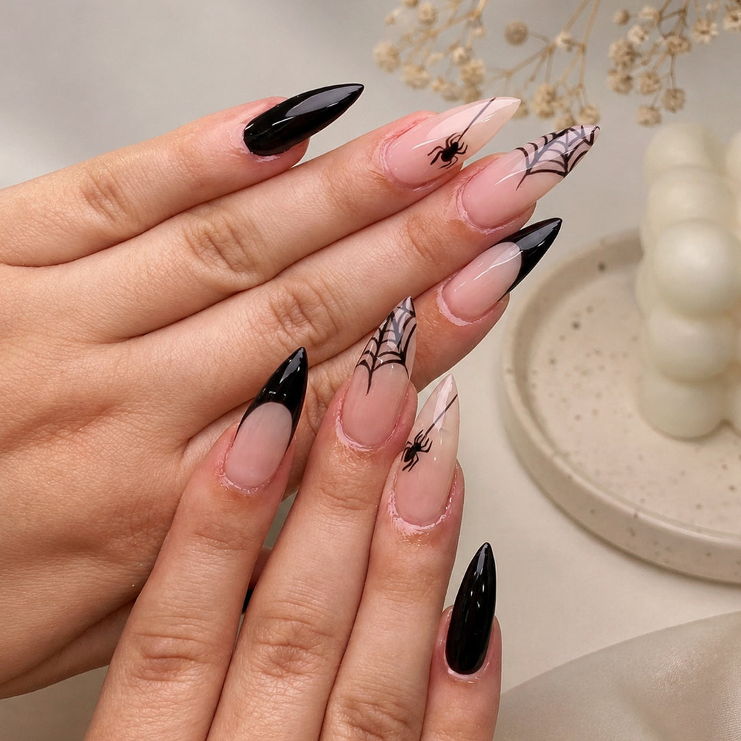Creative nail art set with spider and spider web design Bowlift