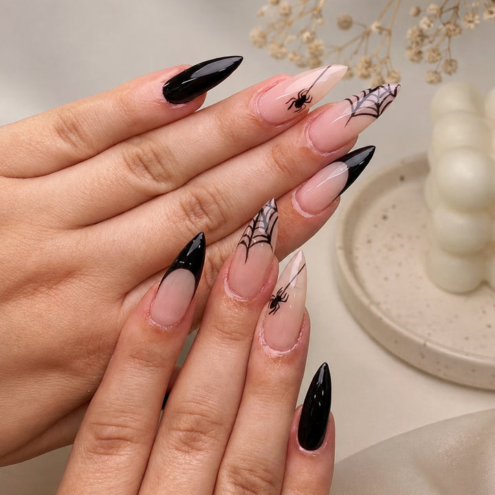 Creative nail art set with spider and spider web design Bowlift