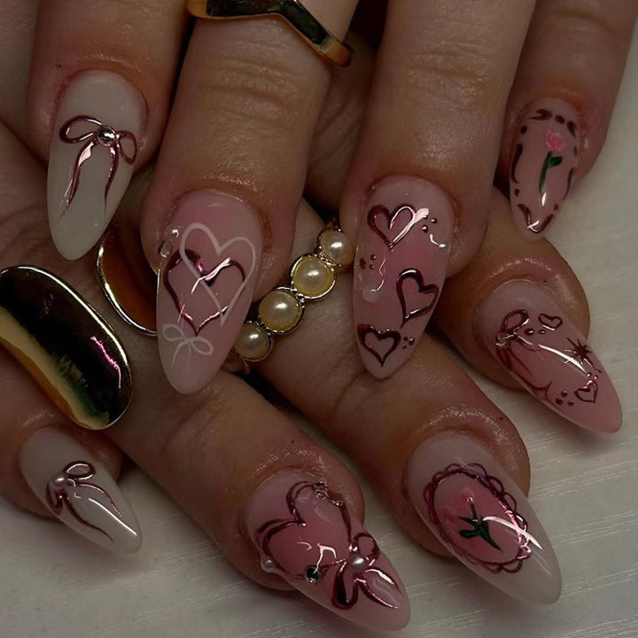 Elegant Artistic Press-On Nail Set Bowlift