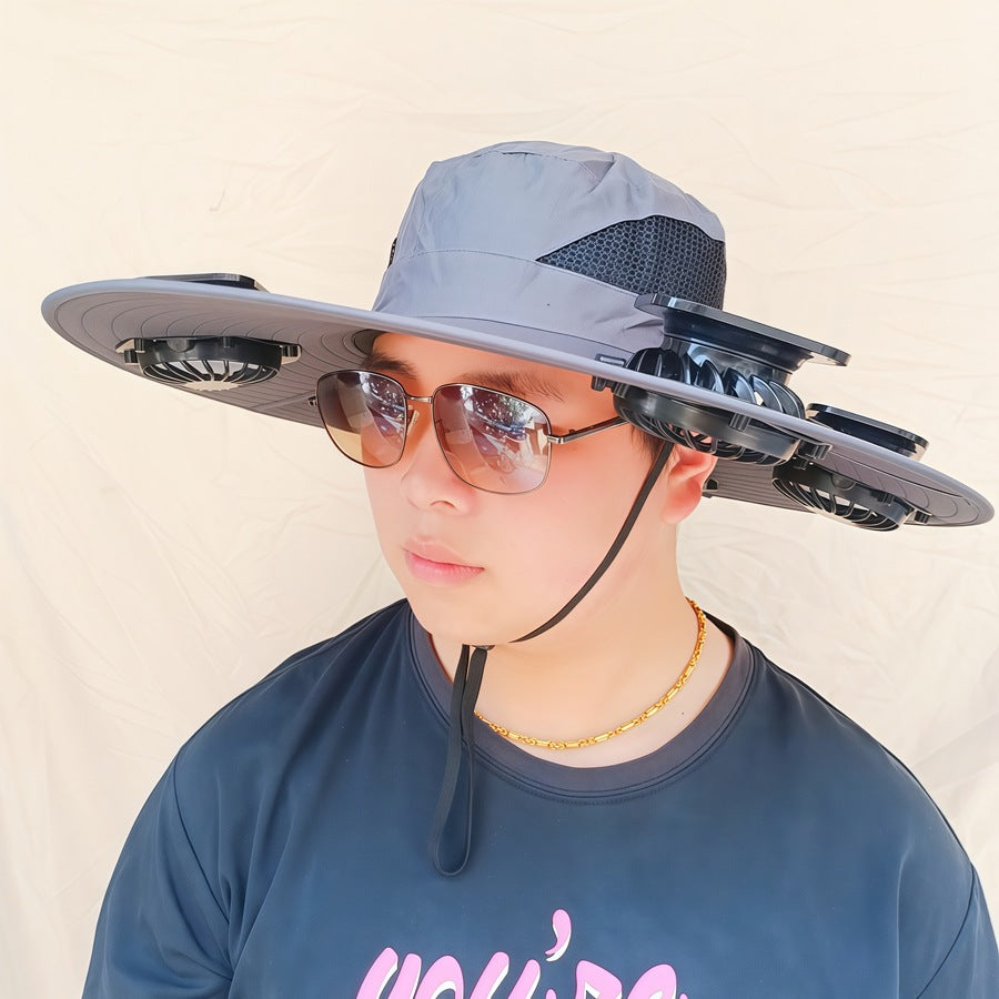 Wide-brimmed sun hat with detachable swivel solar fans and adjustable chin strap Bowlift