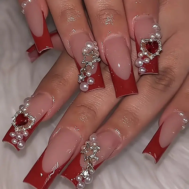 Artistic Press-On Nail Extensions with Decorative Elements Bowlift