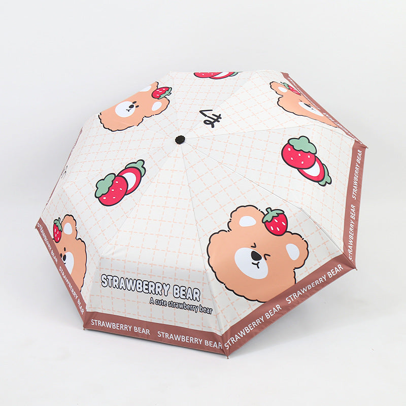 Ladies Folding Umbrella with Cute Bear Design Bowlift