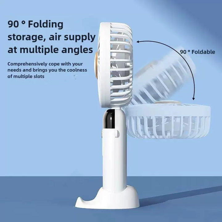 Unisex one size foldable rechargeable handheld fan with multiple speed LED display removable charging base Bowlift