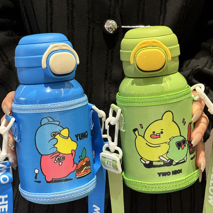 Women's insulated drinking bottle with secure flip-top lid and playful design Bowlift