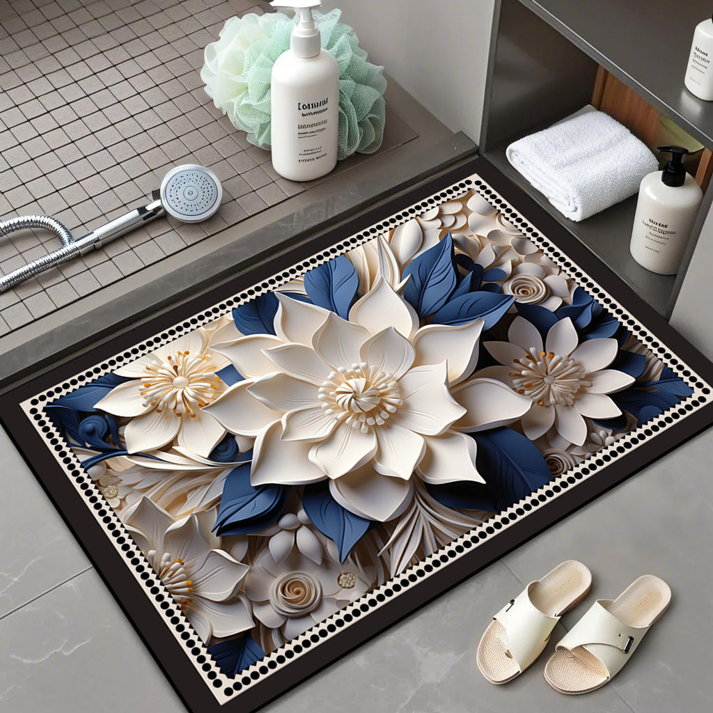 Floral Patterned Memory Foam Bath Mat Bowlift