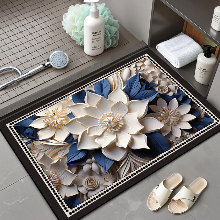 Floral Patterned Memory Foam Bath Mat Bowlift