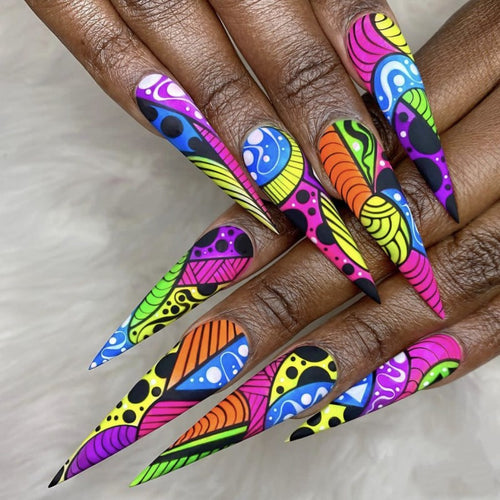 Creative Nail Art with Colorful Design Bowlift