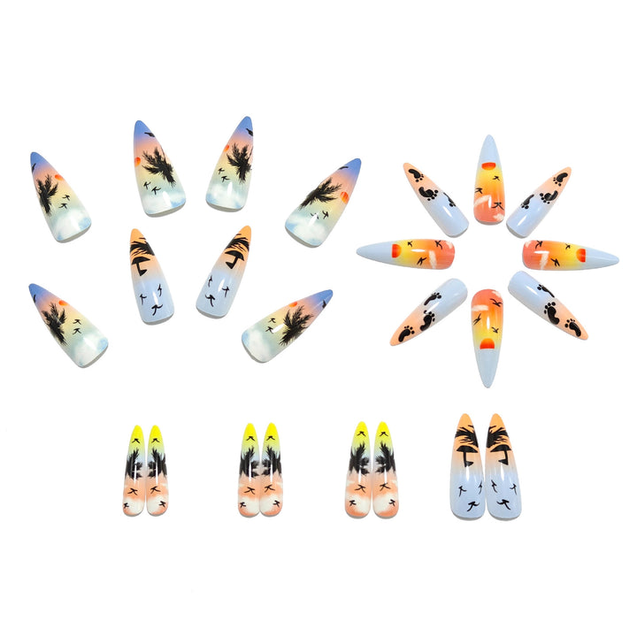 Artificial nails with tropical sunset design Bowlift