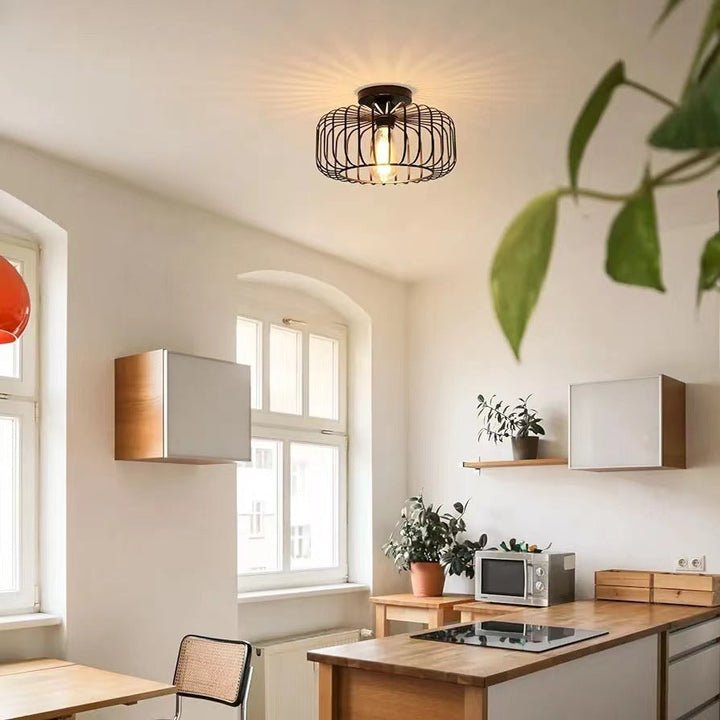 BowLift | Modern Industrial Birdcage Ceiling Lamp Black