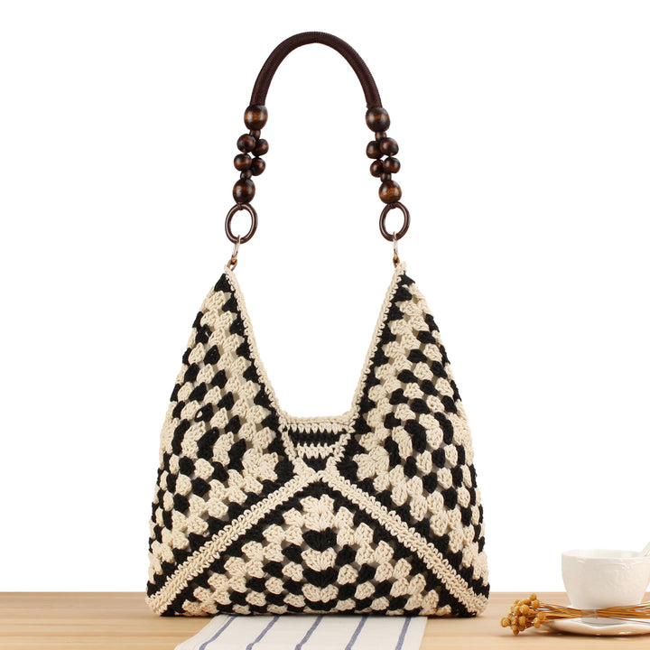 Handmade straw tote bag with elegant wooden handles Bowlift