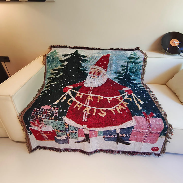 Festive Holiday-Themed Tapestry Throw Blanket