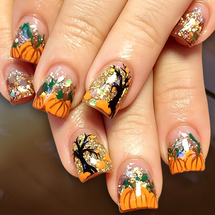 Autumn Pumpkin-Themed Press-On Nails Bowlift