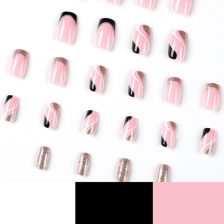 Trendy Nail Art with Glitter and Wave Accents Bowlift