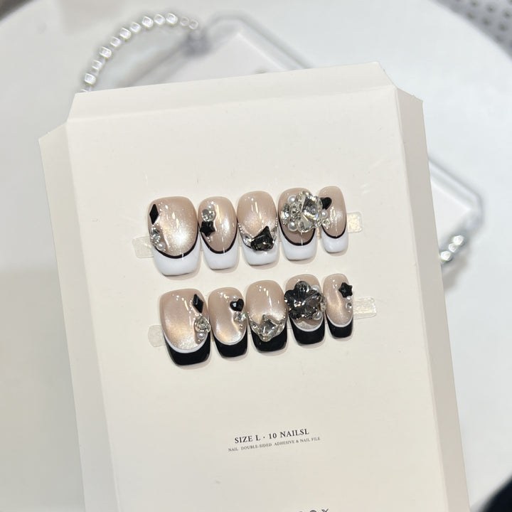 Decorative Press-On Nails with Elegant Gemstone Accents Bowlift