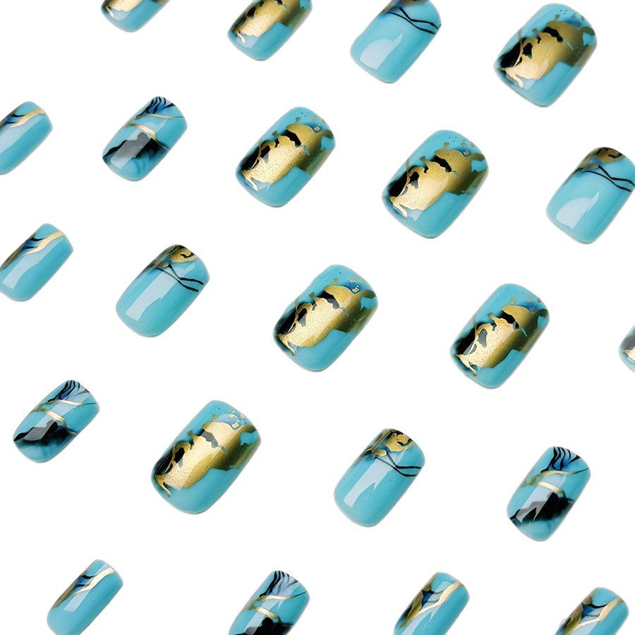 Luxury artificial nails with maritime marble design Bowlift