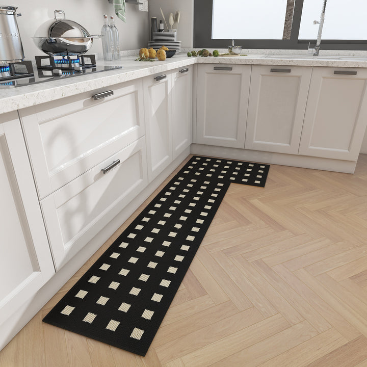 Non-Slip Geometric Woven Kitchen Runner and Mat Set Bowlift