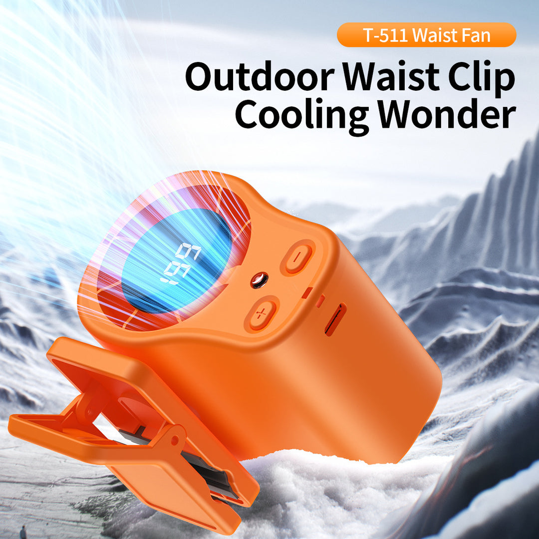 Unisex nan compact rechargeable clip-on waist cooling fan with LED display and adjustable multi-speed Bowlift
