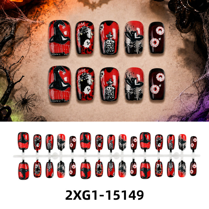 Acrylic nail set with creative Halloween motifs Bowlift