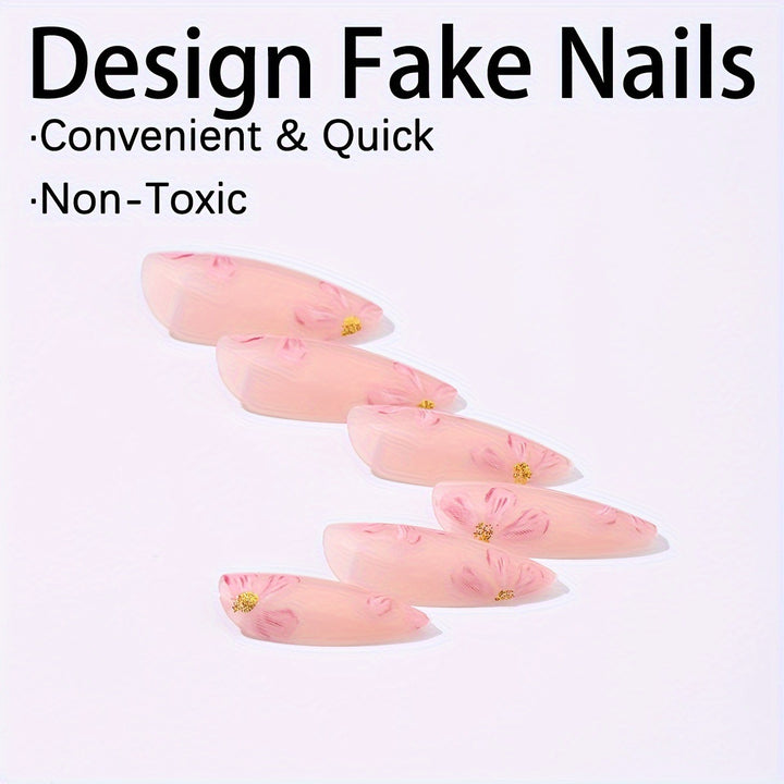 Artificial nail set with floral accents and gold embellishments Bowlift
