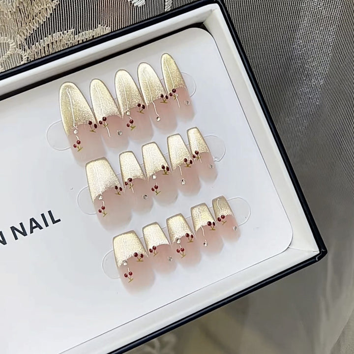 Artistic Floral-Decorated Press-On Nail Set Bowlift