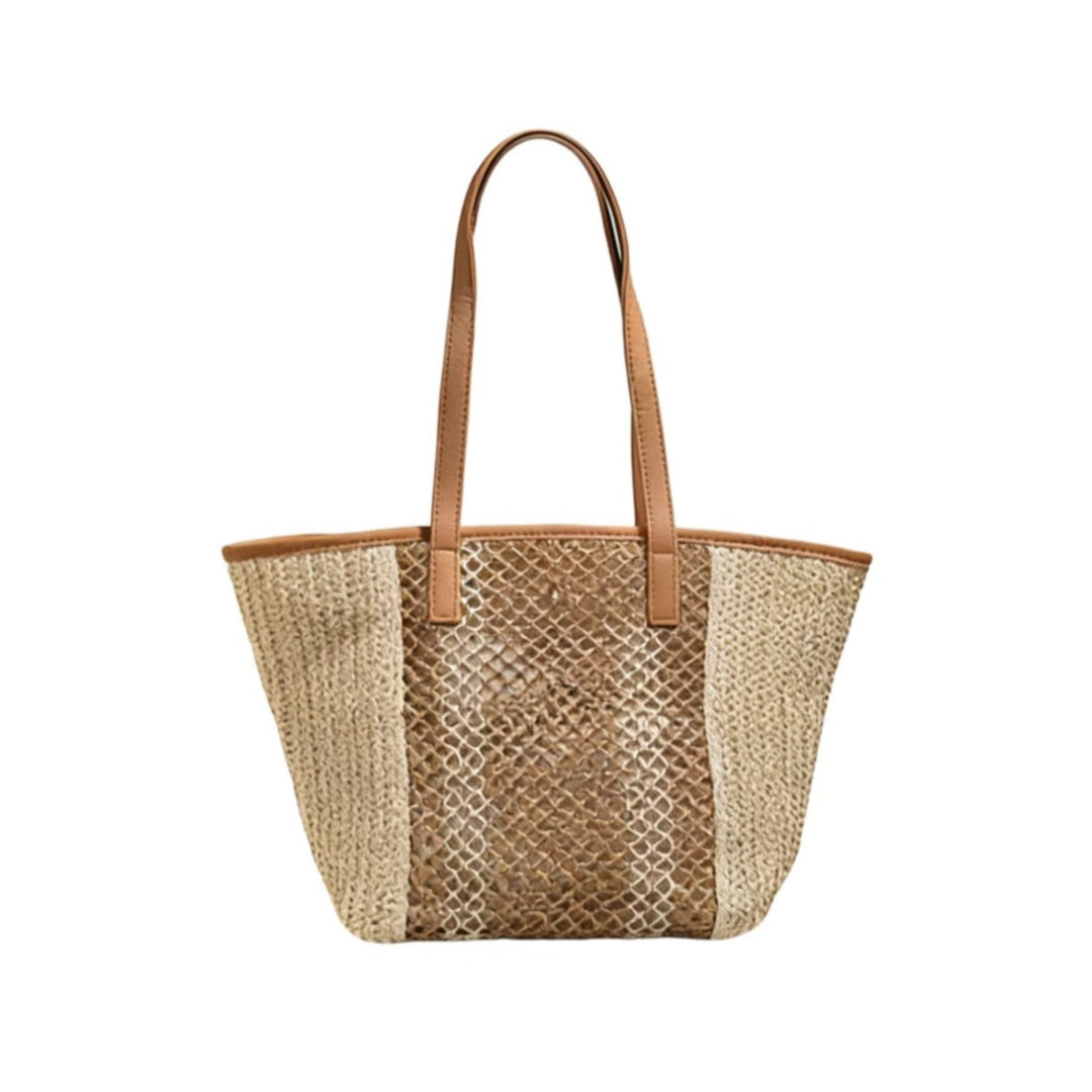 Elegant Bast Handbag with Leather Accents Bowlift
