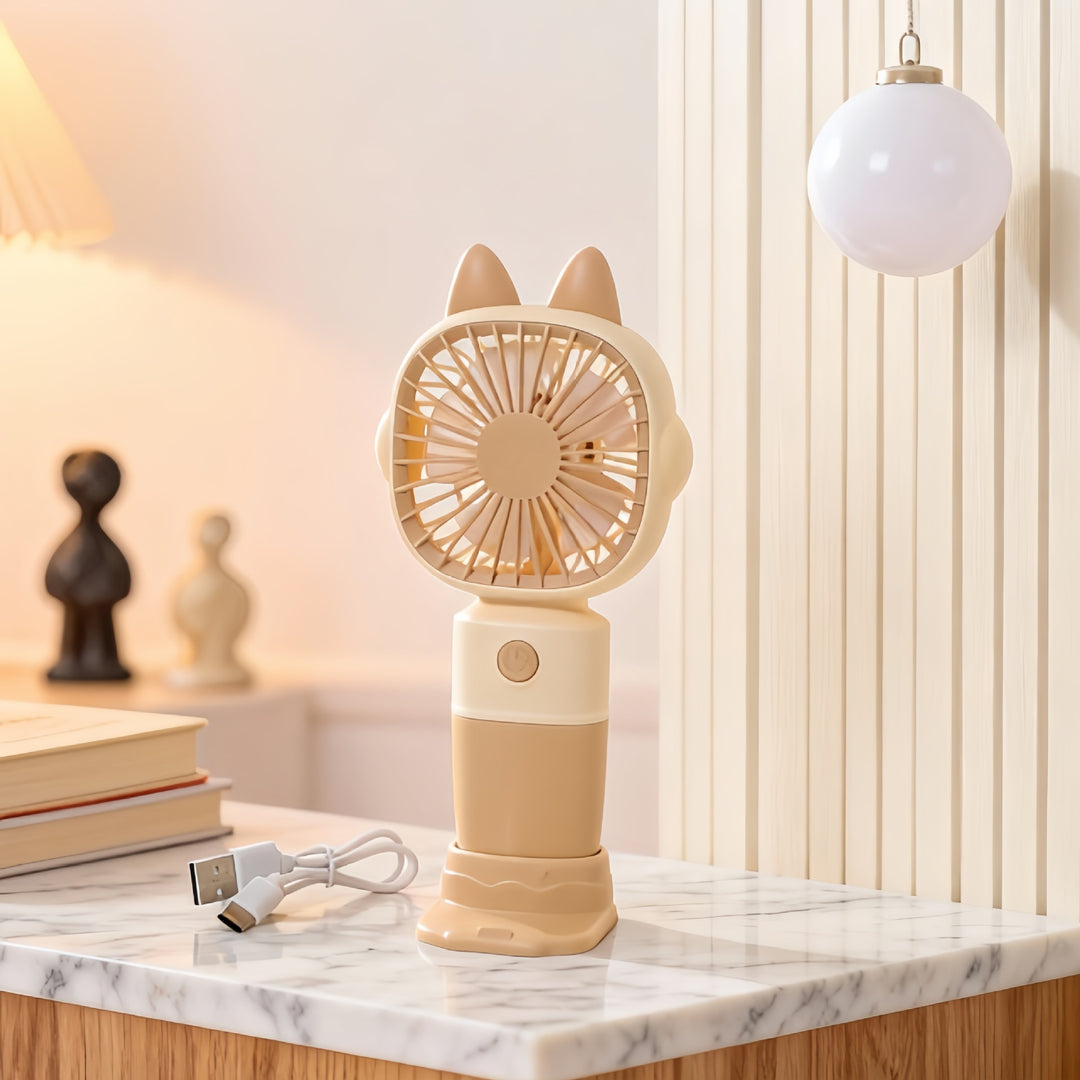 Ladies Portable Hand Fan with Cute Rabbit Design Bowlift