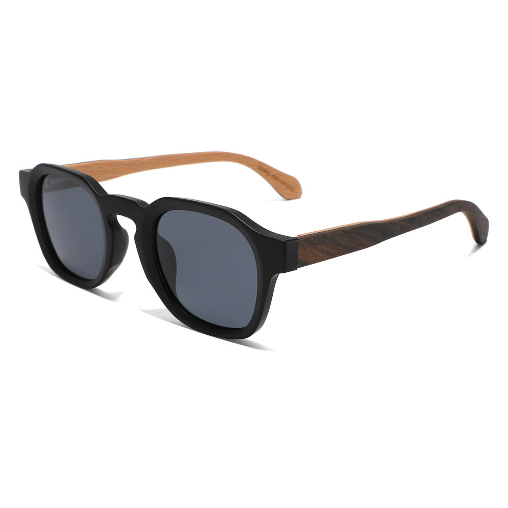 Rimless oversized cat eye polarized sunglasses with wood-effect temples Bowlift