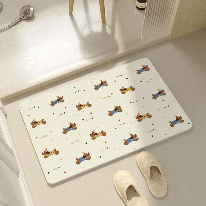 Playful Cartoon Dog-Themed Bath Mat Bowlift