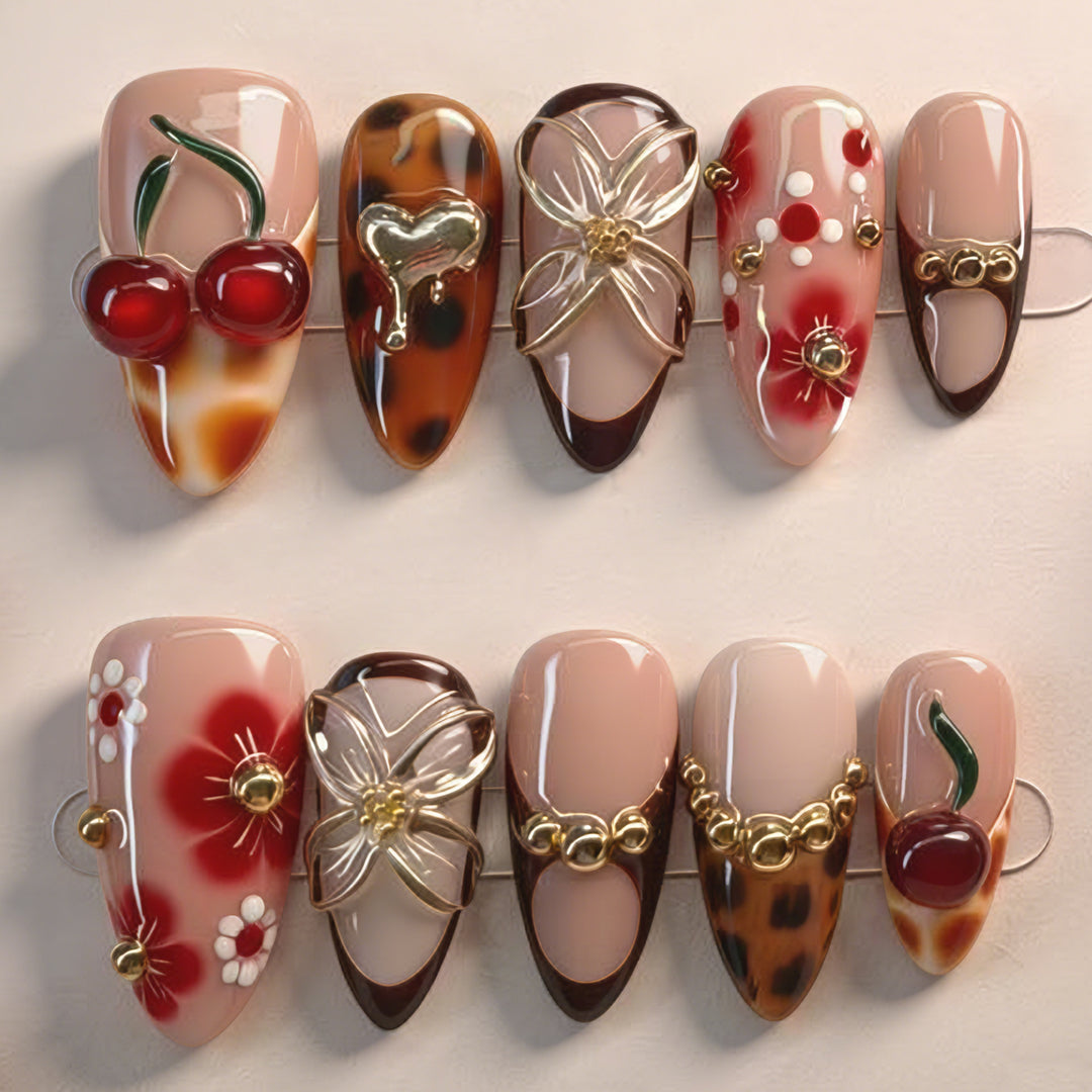 Artistic Floral Accent Press-On Nails Bowlift 1787225333
