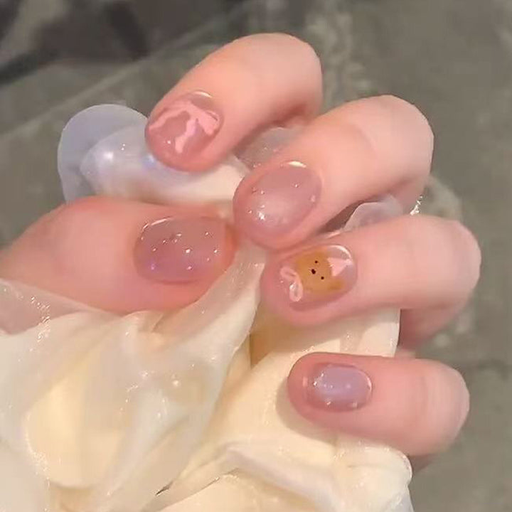 Artistic Press-On Nail Set with Cute Character Motif Bowlift
