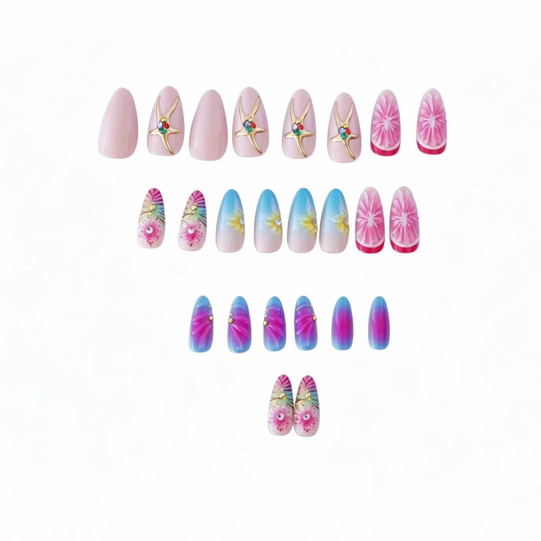 Artistic Press-On Nail Set with Floral 3D Design Bowlift