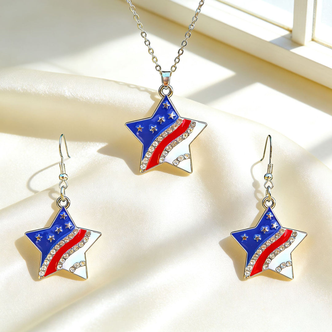 Women's patriotic jewelry set with flip-flop pendant made of enamel and crystal embellishment Bowlift