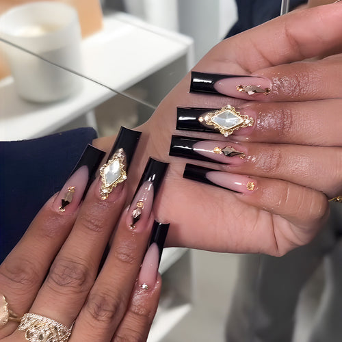 Elegant Stiletto Press-On Nail Extensions with Decorative Gems Bowlift