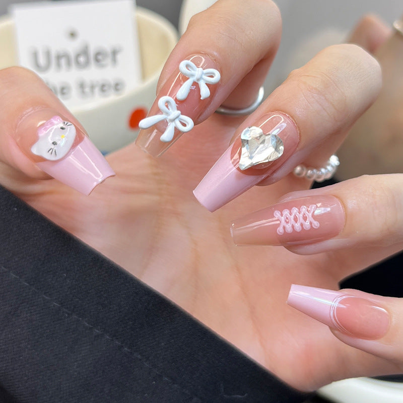 Glamorous Press-On Nail Set with Decorative Gemstone Accents Bowlift