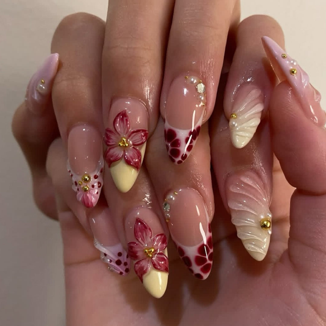 Decorative Floral Acrylic Nail Art Bowlift
