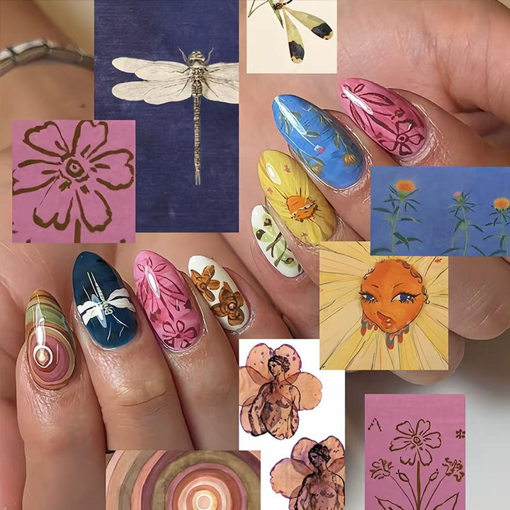 Creative artificial nails with botanical motifs Bowlift