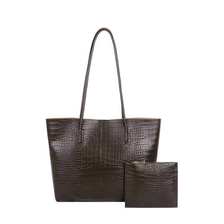 Crocodile-Embossed Tote Bag with Detachable Clutch Bowlift