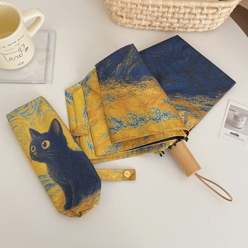 Women's Automatic Folding Umbrella with Cat Design Bowlift