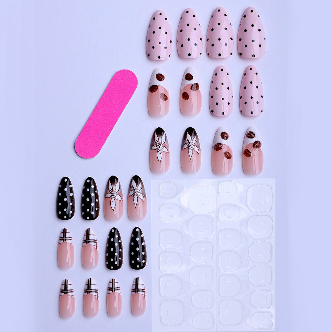 Artificial nails with elegant floral design and creative accents Bowlift