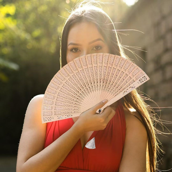 Ladies decorative and high-quality hand fan made of filigree wood Bowlift