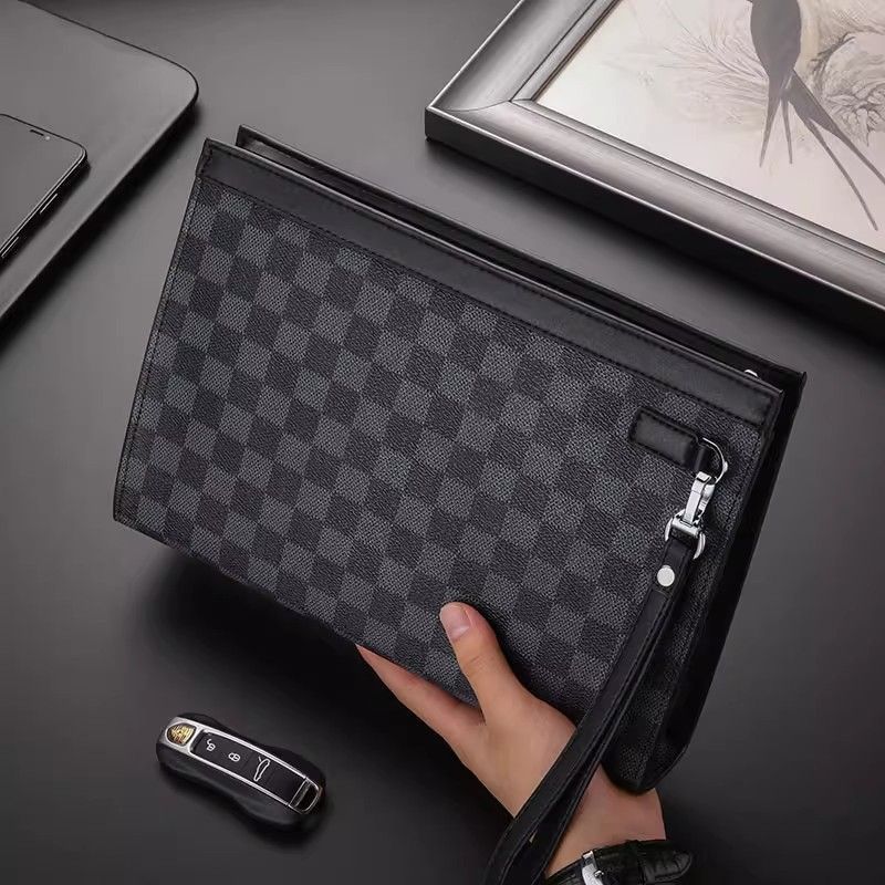 Leather Checkered Document Clutch Bowlift