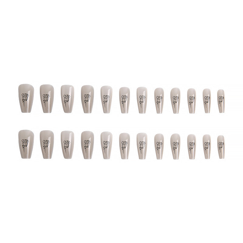 Artful Nail Tips with Rose Pattern Bowlift