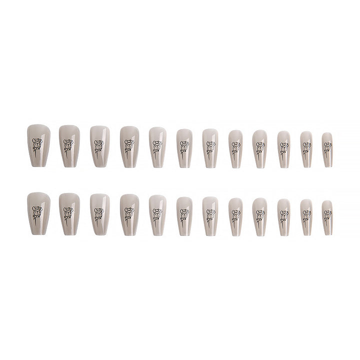 Artful Nail Tips with Rose Pattern Bowlift
