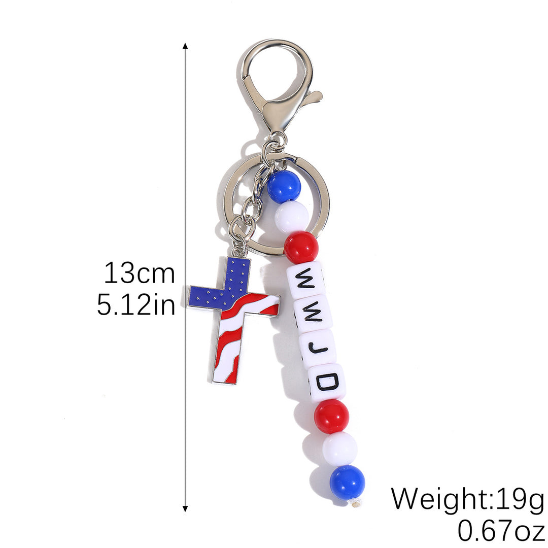 Unisex nan beaded patriotic keychain charm with MAGA letter cubes and enamel star pendant Bowlift