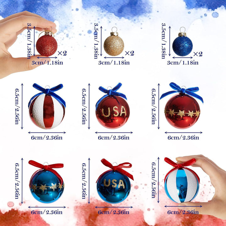 Unisex nan Christmas tree ornaments set in Americana style with glitter decoration and satin ribbon, shatterproof plastic ornaments Bowlift