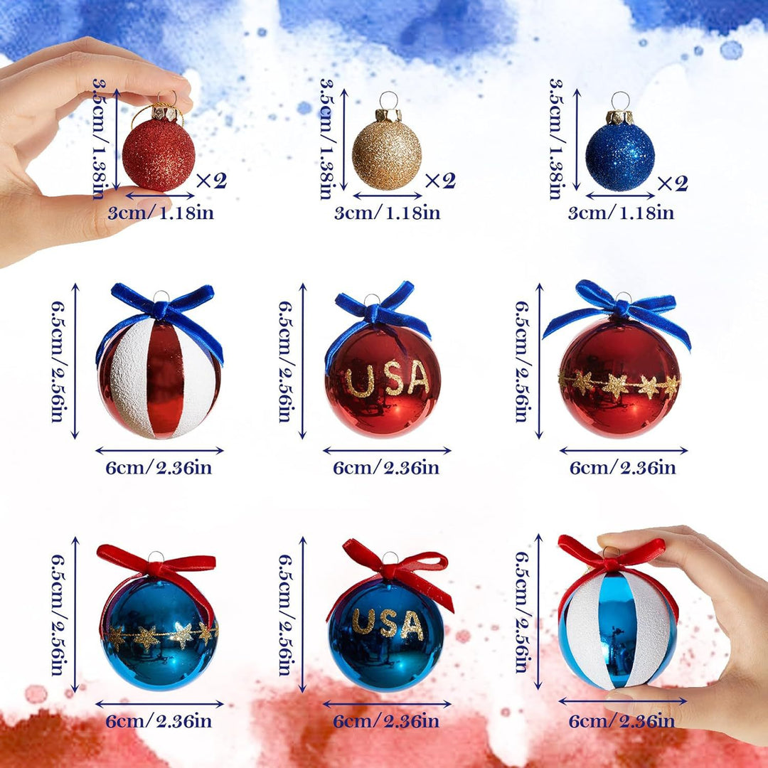 Unisex nan patriotic Christmas ball set with glitter and mirror surfaces as well as bow suspension Bowlift
