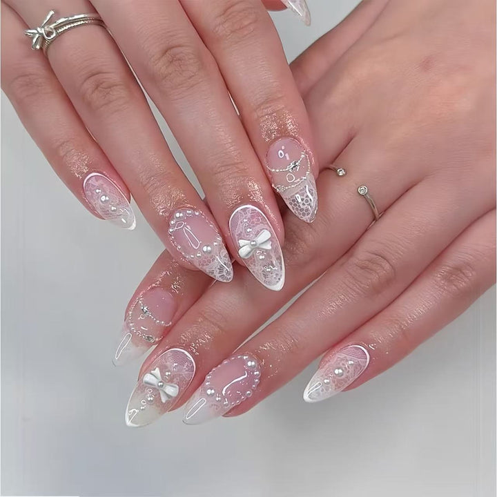 Elegant Lace Design Nail Extensions Bowlift