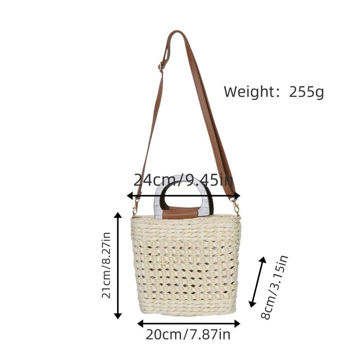 Woven natural material handbag with comfortable shoulder carrying device Bowlift