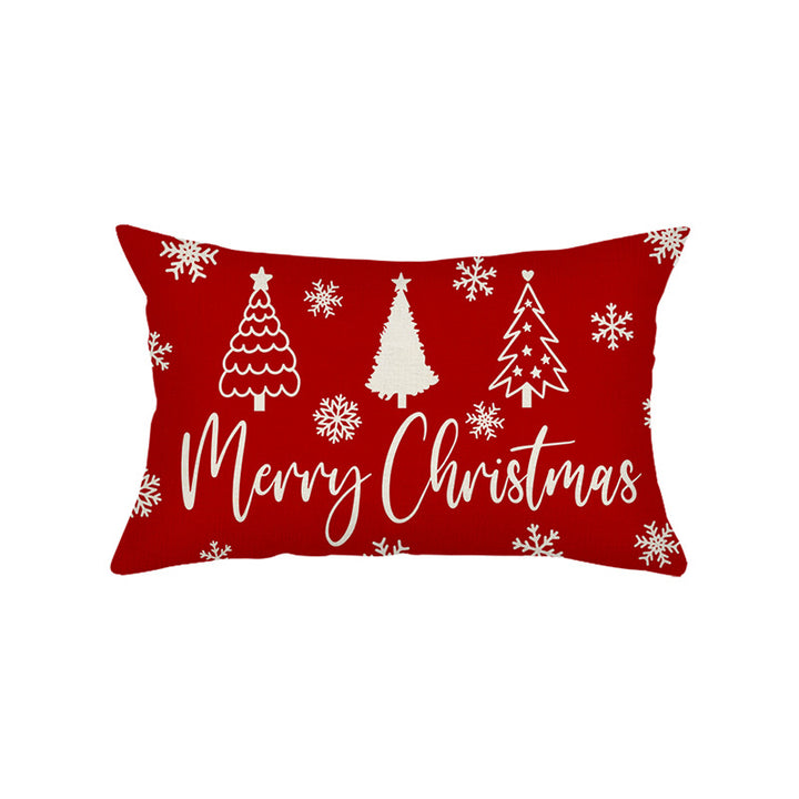 Rectangular Linen-Texture Holiday Throw Pillow Cover with Merry Christmas Script and Tree & Snowflake Motif